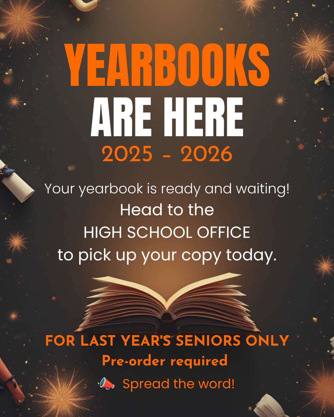 25-26 Yearbooks ready for class of '26 to pick up